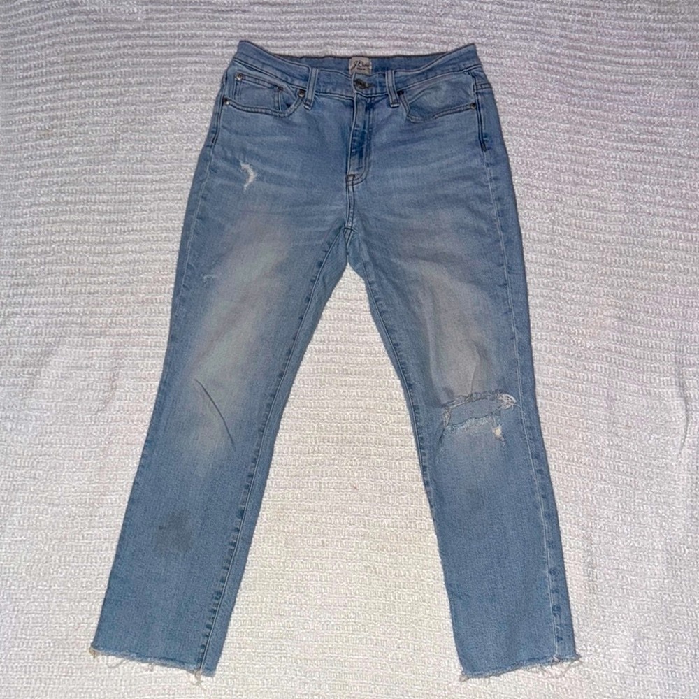 J-Crew Light Wash Distressed Boyfriend Jeans with Raw Hem- Size: 27